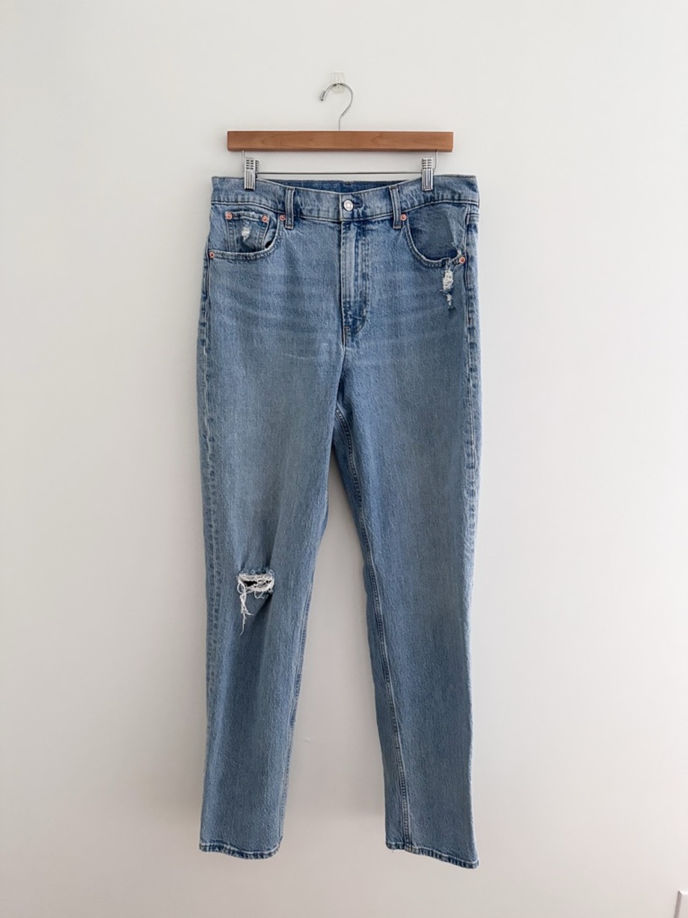 Gap Sky High Straight Leg Jeans | Rigid Denim | Light Wash Distressed | 14 Tall - Picture 12 of 12
